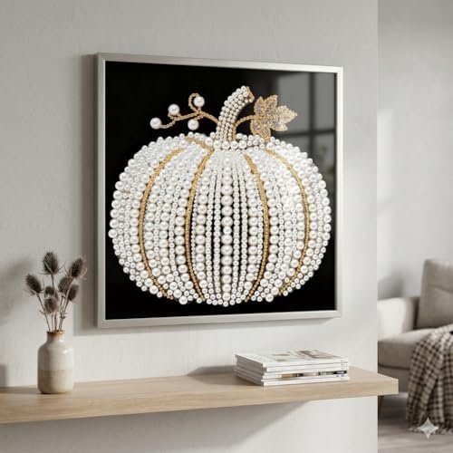 Morudeor Diamond Art Pearl Painting Kits for Adults,Special Shape Diamond Art Kits for Pumpkin, DIY 3D Plastic Pearl Painting Kit for Home Decoration 12 × 12 inch