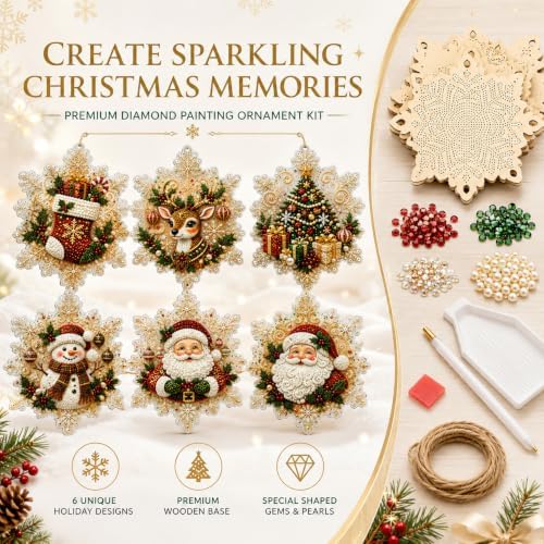 Christmas Ornaments Pearl Diamond Art Kits For Adults, Diy Wooden Diamond Art Christmas Ornaments For Christmas Tree With Pearls, Hanging Special-Shaped Gems & Jute Twine, Christmas Decor Craft#W