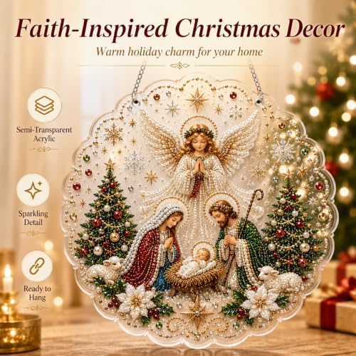 VEDRML Christmas Pearl Diamond Arts Suncatcher DIY Kit (Style 3, 8inch)