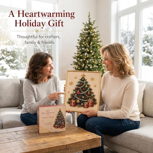 Oanruyan Christmas Pearl Diamond Painting Art Kit with Frame, DIY Pearl Beads Art Craft Kit for Adults Beginner, Gemstone Diamond Dots Beads for Home Decor Wall Art, Party Gift (Christmas Tree)