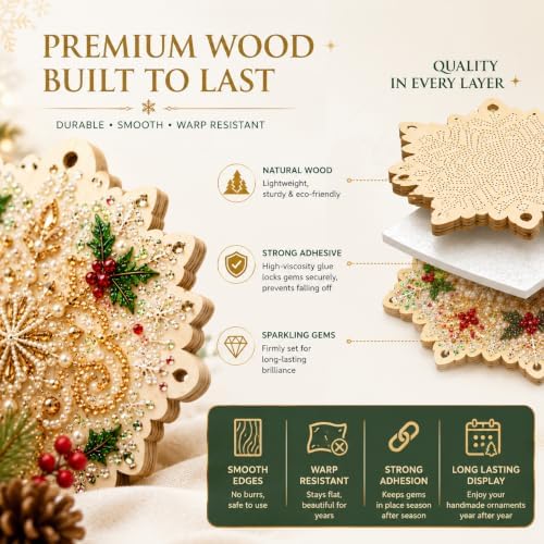 Christmas Ornaments Pearl Diamond Art Kits For Adults, Diy Wooden Diamond Art Christmas Ornaments For Christmas Tree With Pearls, Hanging Special-Shaped Gems & Jute Twine, Christmas Decor Craft#W