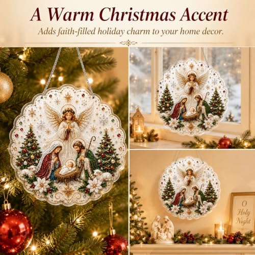 VEDRML Christmas Pearl Diamond Arts Suncatcher DIY Kit (Style 3, 8inch)