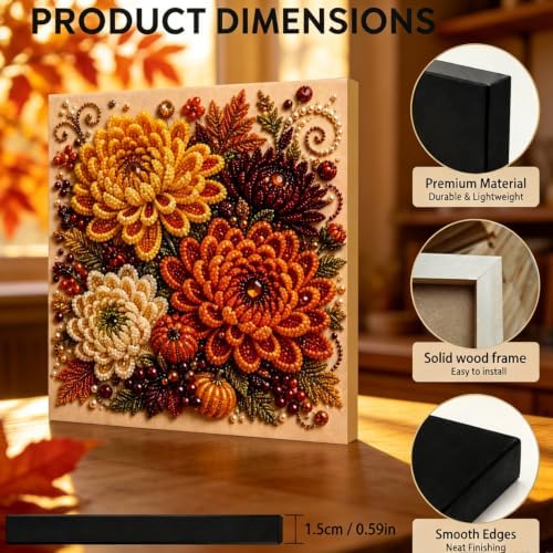 Autumn Pearl Painting Art Kit for Adults, Fall Dahlias Craft with Frame