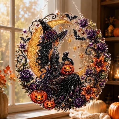 LXVRCQ Pearl Diamond Painting Suncatcher Kit Halloween Cute 3D Pearl Mosaic Craft Set Holiday Christmas Wall Decor, Handmade Home Decoration Gift