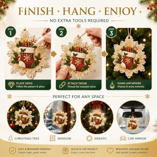 Christmas Ornaments Pearl Diamond Art Kits For Adults, Diy Wooden Diamond Art Christmas Ornaments For Christmas Tree With Pearls, Hanging Special-Shaped Gems & Jute Twine, Christmas Decor Craft#W