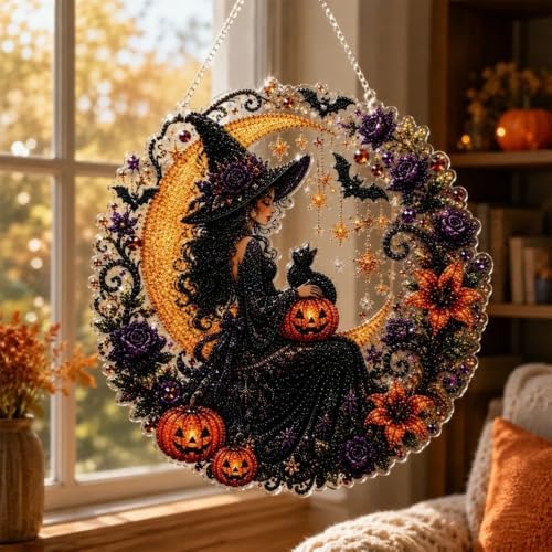 LXVRCQ Pearl Diamond Painting Suncatcher Kit Halloween Cute 3D Pearl Mosaic Craft Set Holiday Christmas Wall Decor, Handmade Home Decoration Gift
