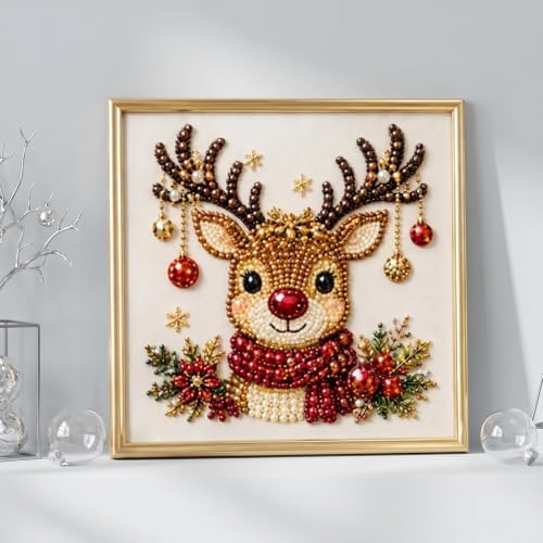 Oanruyan Christmas Pearl Diamond Painting Art Kit with Frame, DIY Pearl Beads Art Craft Kit for Adults Beginner, Gemstone Diamond Dots Beads for Home Decor Wall Art, Party Gift (Christmas Tree)