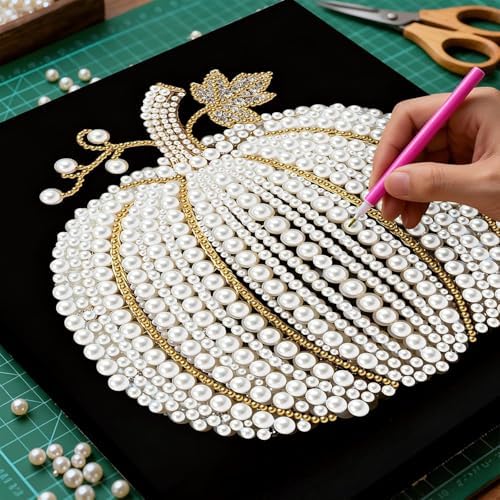 Morudeor Diamond Art Pearl Painting Kits for Adults,Special Shape Diamond Art Kits for Pumpkin, DIY 3D Plastic Pearl Painting Kit for Home Decoration 12 × 12 inch