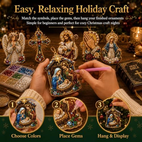 10PCS Christmas Pearl Diamond Painting Hanging Ornament Art Kit for Adults
