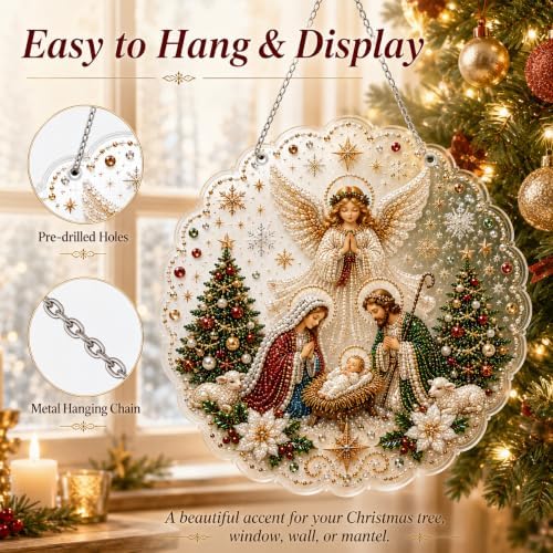 VEDRML Christmas Pearl Diamond Arts Suncatcher DIY Kit (Style 3, 8inch)