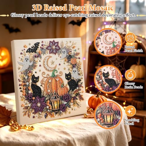 YHTWKYHTOY Halloween Ghost Pearl Diamond Art DIY Kit, 3D Diamond Painting