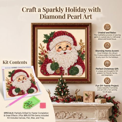 NFDPFUN Pearl Art Kits for Adults,Santa Claus Diamond Painting Kit,Gem Art