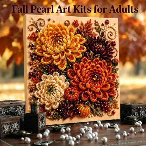 Autumn Pearl Painting Art Kit for Adults, Fall Dahlias Craft with Frame