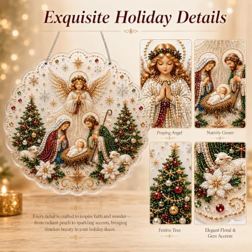 VEDRML Christmas Pearl Diamond Arts Suncatcher DIY Kit (Style 3, 8inch)