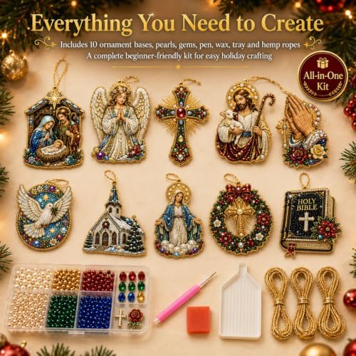10PCS Christmas Pearl Diamond Painting Hanging Ornament Art Kit for Adults
