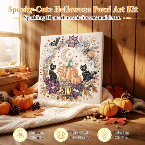 YHTWKYHTOY Halloween Ghost Pearl Diamond Art DIY Kit, 3D Diamond Painting
