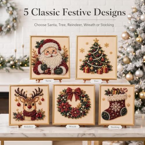 Oanruyan Christmas Pearl Diamond Painting Art Kit with Frame, DIY Pearl Beads Art Craft Kit for Adults Beginner, Gemstone Diamond Dots Beads for Home Decor Wall Art, Party Gift (Christmas Tree)