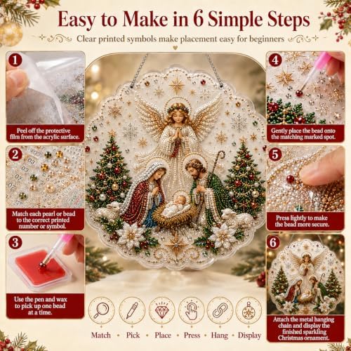 VEDRML Christmas Pearl Diamond Arts Suncatcher DIY Kit (Style 3, 8inch)