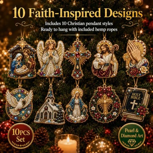 10PCS Christmas Pearl Diamond Painting Hanging Ornament Art Kit for Adults