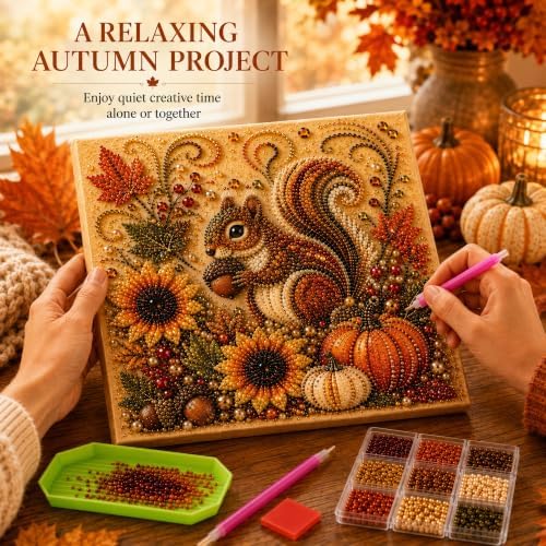 Autumn Pearl Art Kit for Adults, 3D Diamond Painting with Pearls and Beads