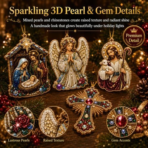 10PCS Christmas Pearl Diamond Painting Hanging Ornament Art Kit for Adults