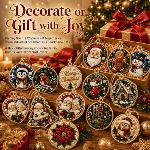 12PCS Christmas Ornaments DIY Pearl Diamond Art Kits for Adults