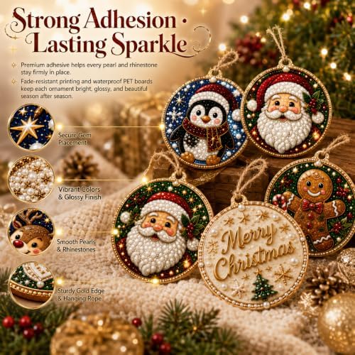 12PCS Christmas Ornaments DIY Pearl Diamond Art Kits for Adults