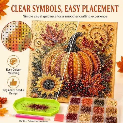 Autumn Pearl Art Kit for Adults, 3D Diamond Painting with Pearls and Beads