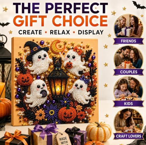 Diamond and Pearl Art Kits for Adults, Halloween Decorations, Framed Decor