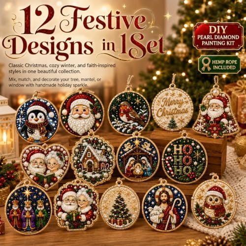 12PCS Christmas Ornaments DIY Pearl Diamond Art Kits for Adults