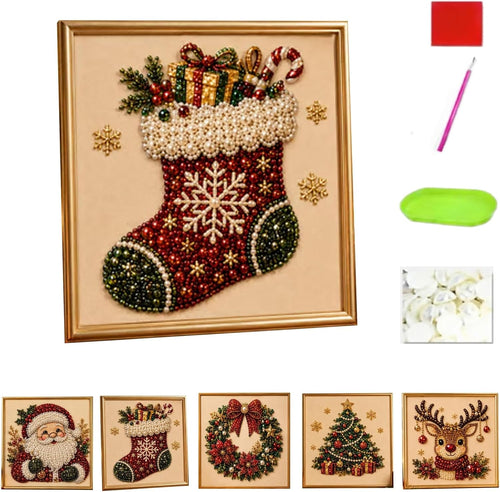 Oanruyan Christmas Pearl Diamond Painting Art Kit with Frame, DIY Pearl Beads Art Craft Kit for Adults Beginner, Gemstone Diamond Dots Beads for Home Decor Wall Art, Party Gift (Christmas Tree)