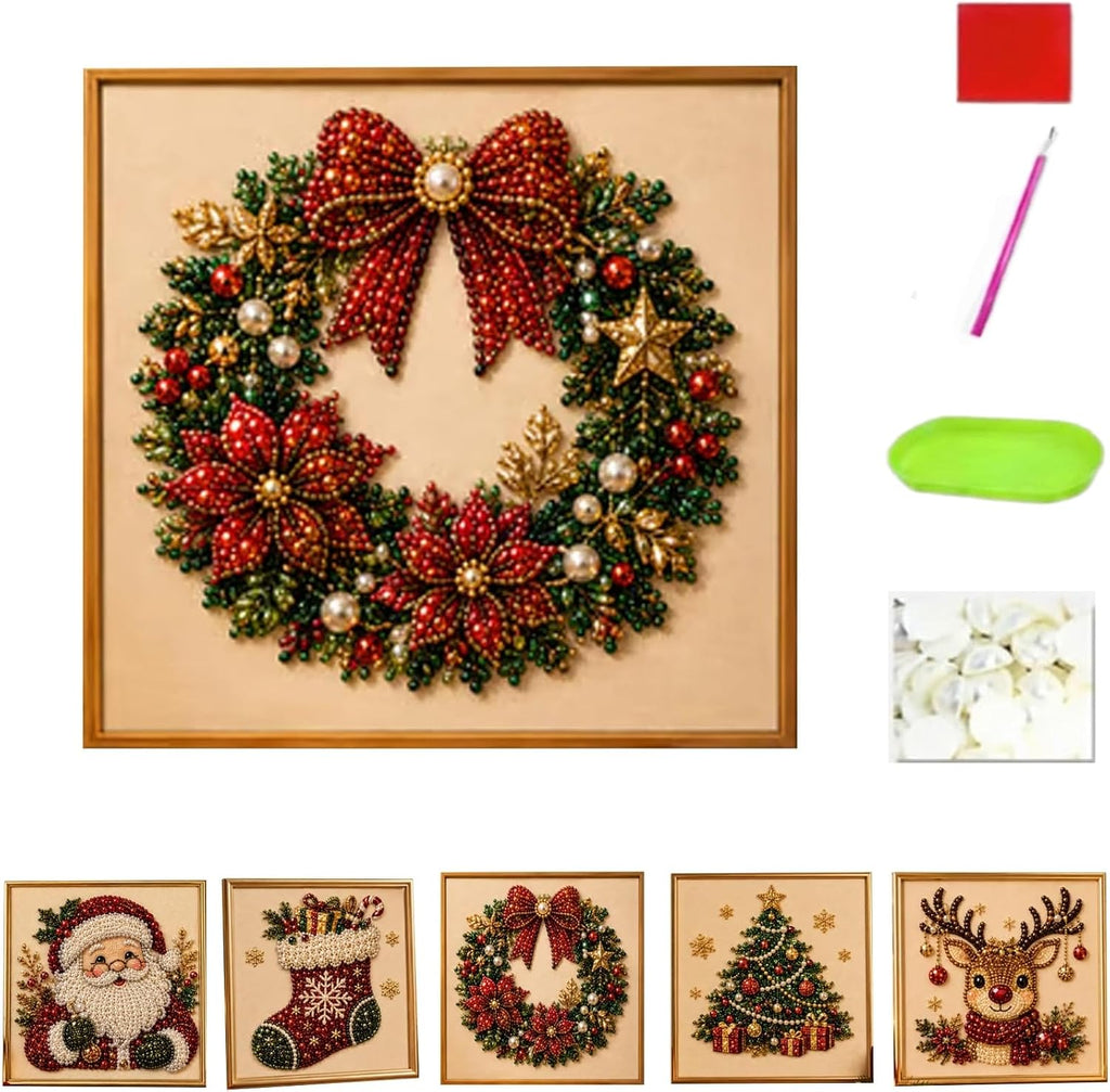 Oanruyan Christmas Pearl Diamond Painting Art Kit with Frame, DIY Pearl Beads Art Craft Kit for Adults Beginner, Gemstone Diamond Dots Beads for Home Decor Wall Art, Party Gift (Christmas Tree)