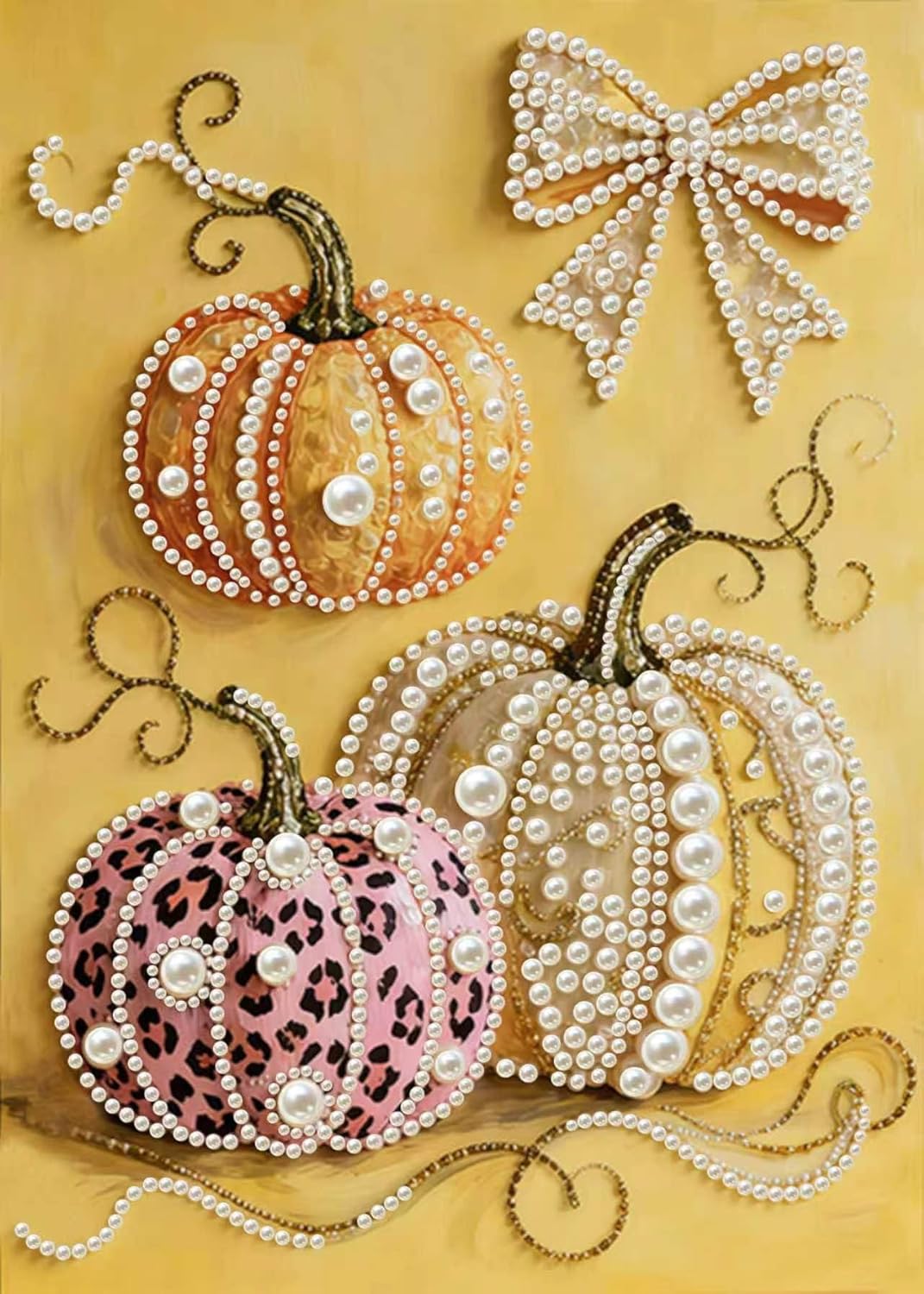 Morudeor Diamond Art Pearl Painting Kits for Adults,Special Shape Diamond Art Kits for Pumpkin, DIY 3D Plastic Pearl Painting Kit for Home Decoration 12 × 12 inch