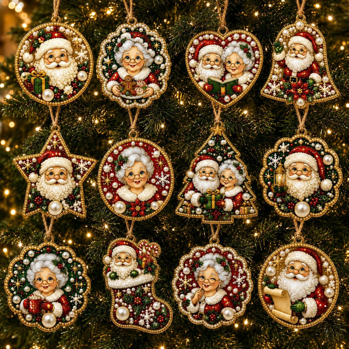 12PCS Christmas Ornaments DIY Pearl Diamond Art Kits for Adults