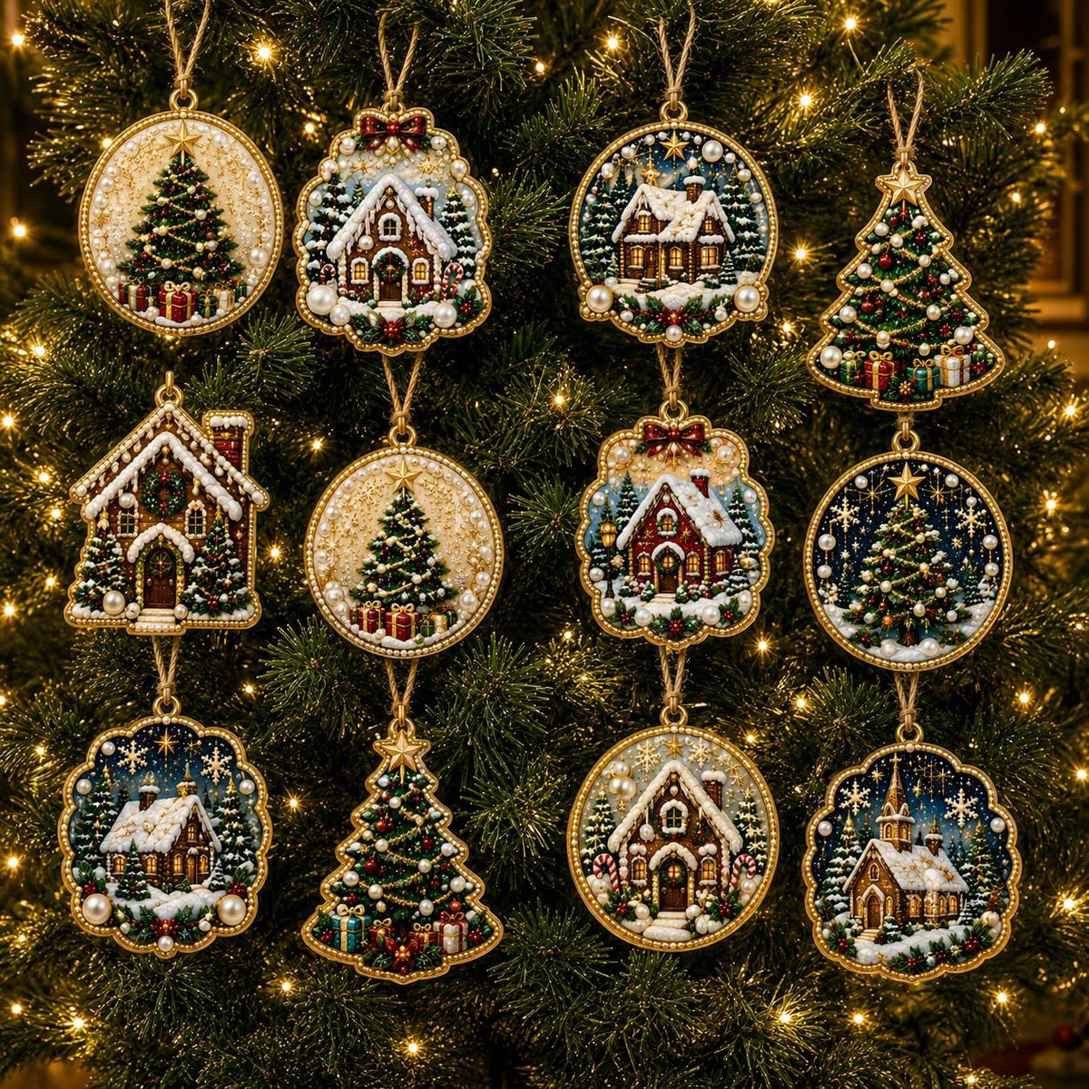 12PCS Christmas Ornaments DIY Pearl Diamond Art Kits for Adults