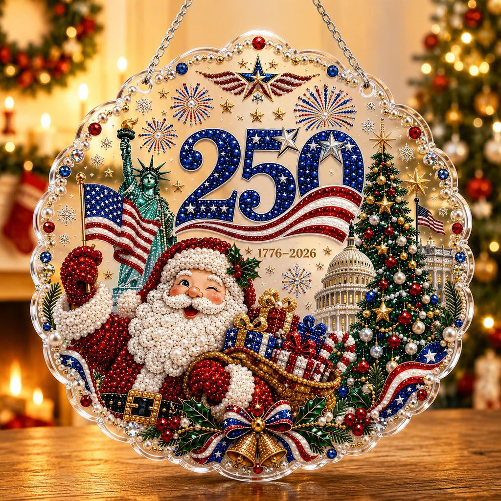 VEDRML Christmas Pearl Diamond Arts Suncatcher DIY Kit (Style 3, 8inch)