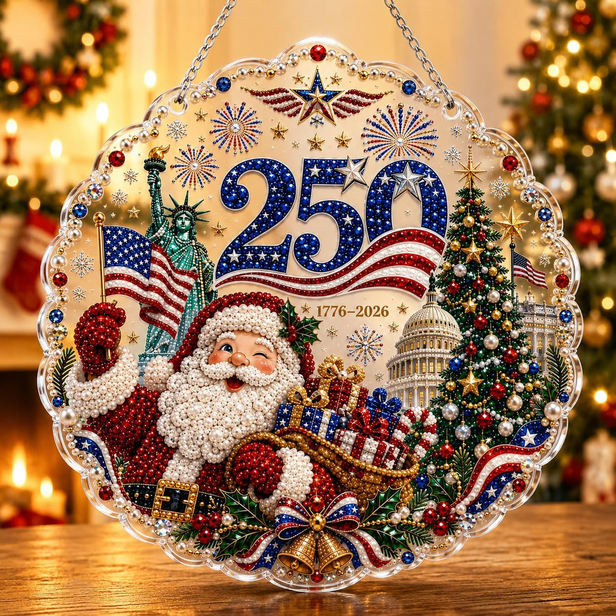 VEDRML Christmas Pearl Diamond Arts Suncatcher DIY Kit (Style 3, 8inch)