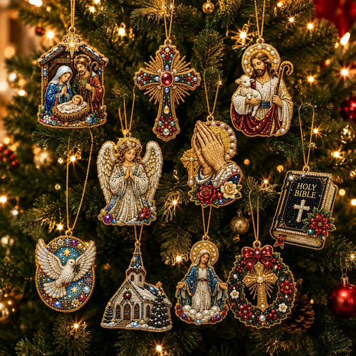 10PCS Christmas Pearl Diamond Painting Hanging Ornament Art Kit for Adults