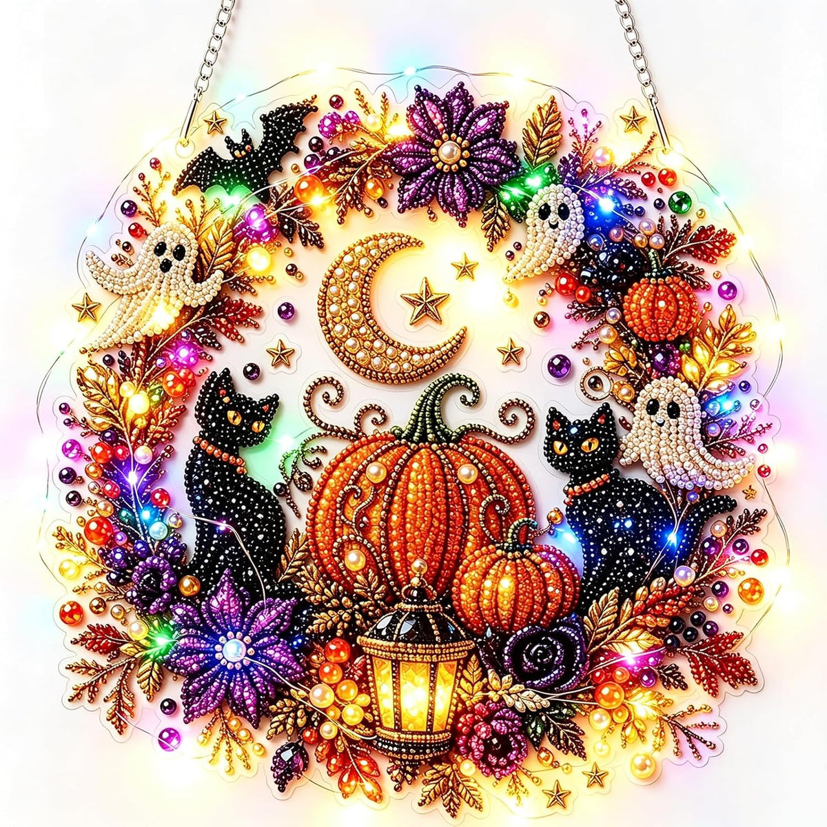 LXVRCQ Pearl Diamond Painting Suncatcher Kit Halloween Cute 3D Pearl Mosaic Craft Set Holiday Christmas Wall Decor, Handmade Home Decoration Gift