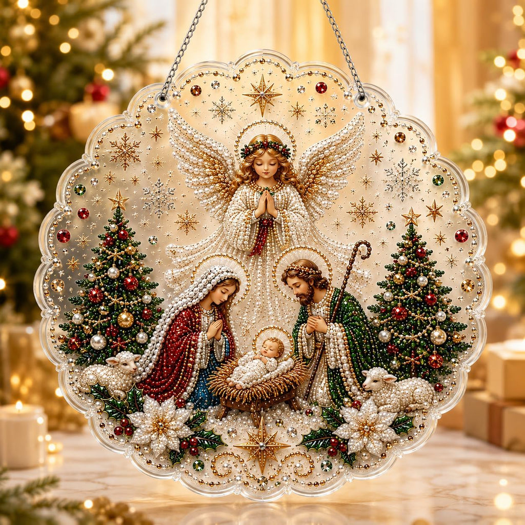 VEDRML Christmas Pearl Diamond Arts Suncatcher DIY Kit (Style 3, 8inch)