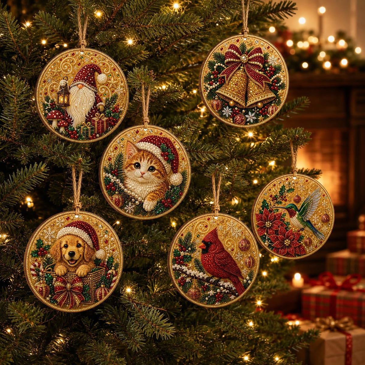Christmas Ornaments Pearl Diamond Art Kits For Adults, Diy Wooden Diamond Art Christmas Ornaments For Christmas Tree With Pearls, Hanging Special-Shaped Gems & Jute Twine, Christmas Decor Craft#W