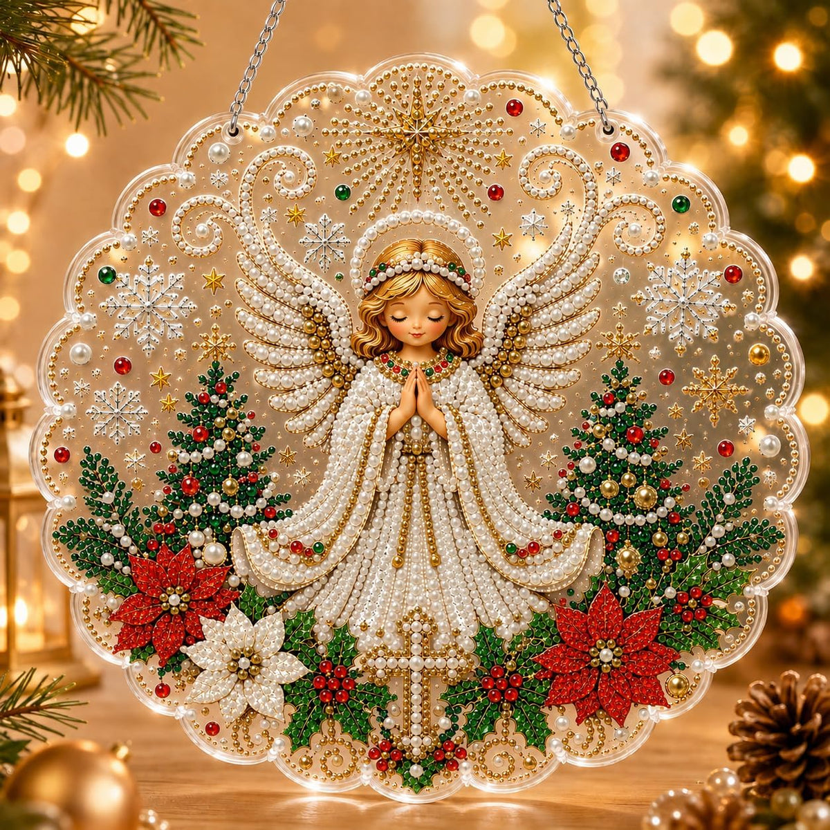 VEDRML Christmas Pearl Diamond Arts Suncatcher DIY Kit (Style 3, 8inch)