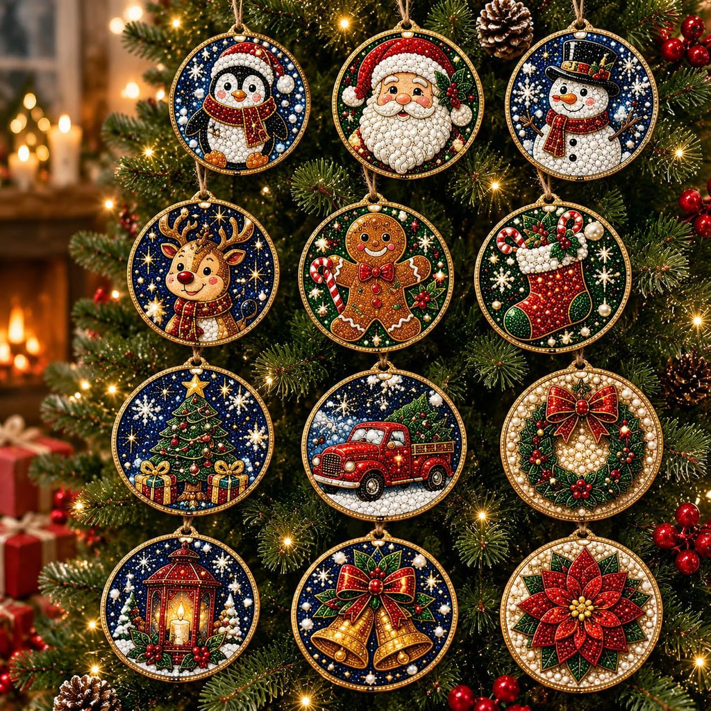 12PCS Christmas Ornaments DIY Pearl Diamond Art Kits for Adults