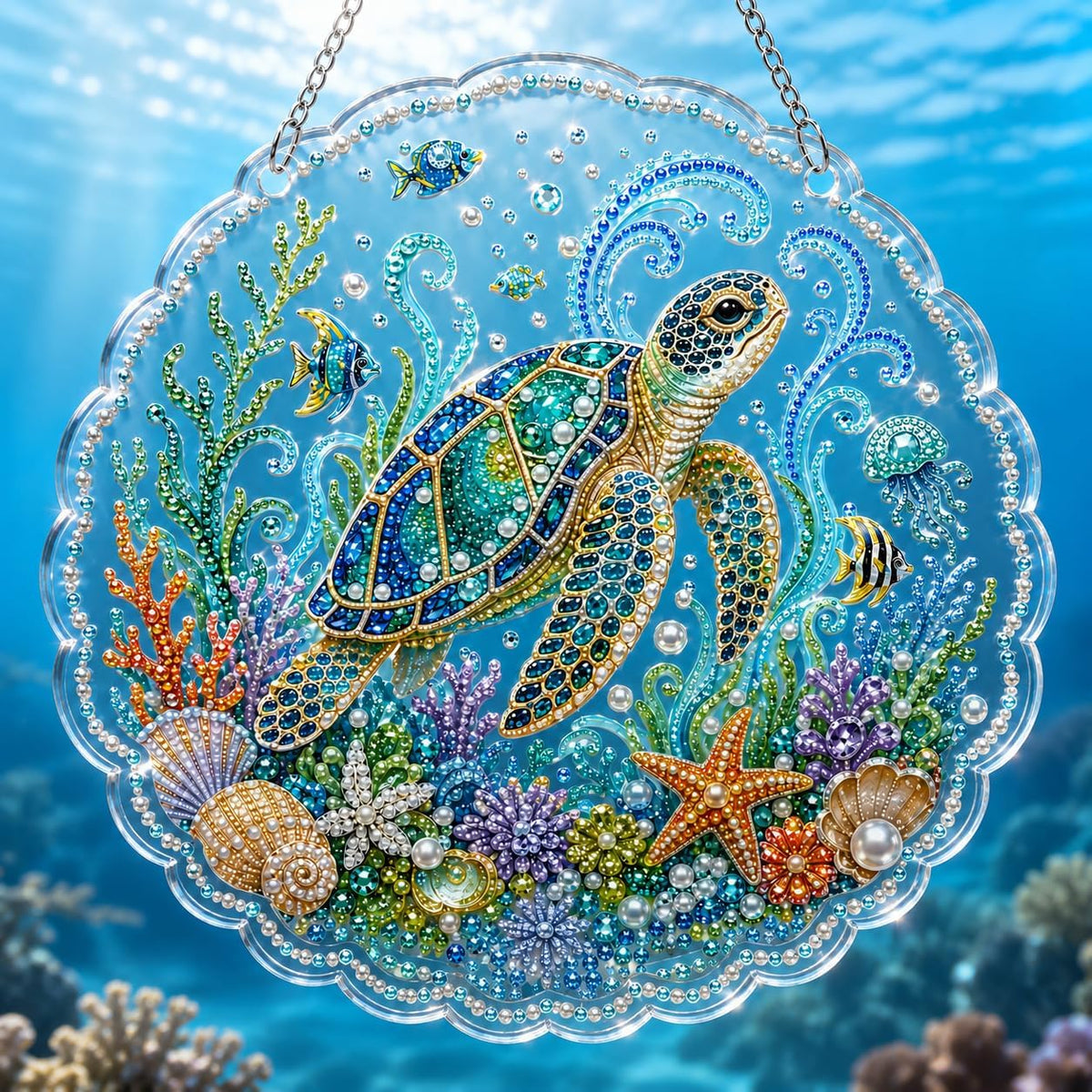 VEDRML Christmas Pearl Diamond Arts Suncatcher DIY Kit (Style 3, 8inch)