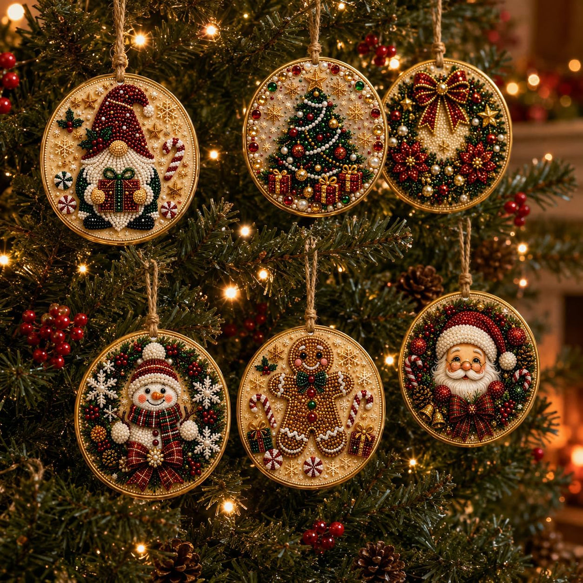 Christmas Ornaments Pearl Diamond Art Kits For Adults, Diy Wooden Diamond Art Christmas Ornaments For Christmas Tree With Pearls, Hanging Special-Shaped Gems & Jute Twine, Christmas Decor Craft#W
