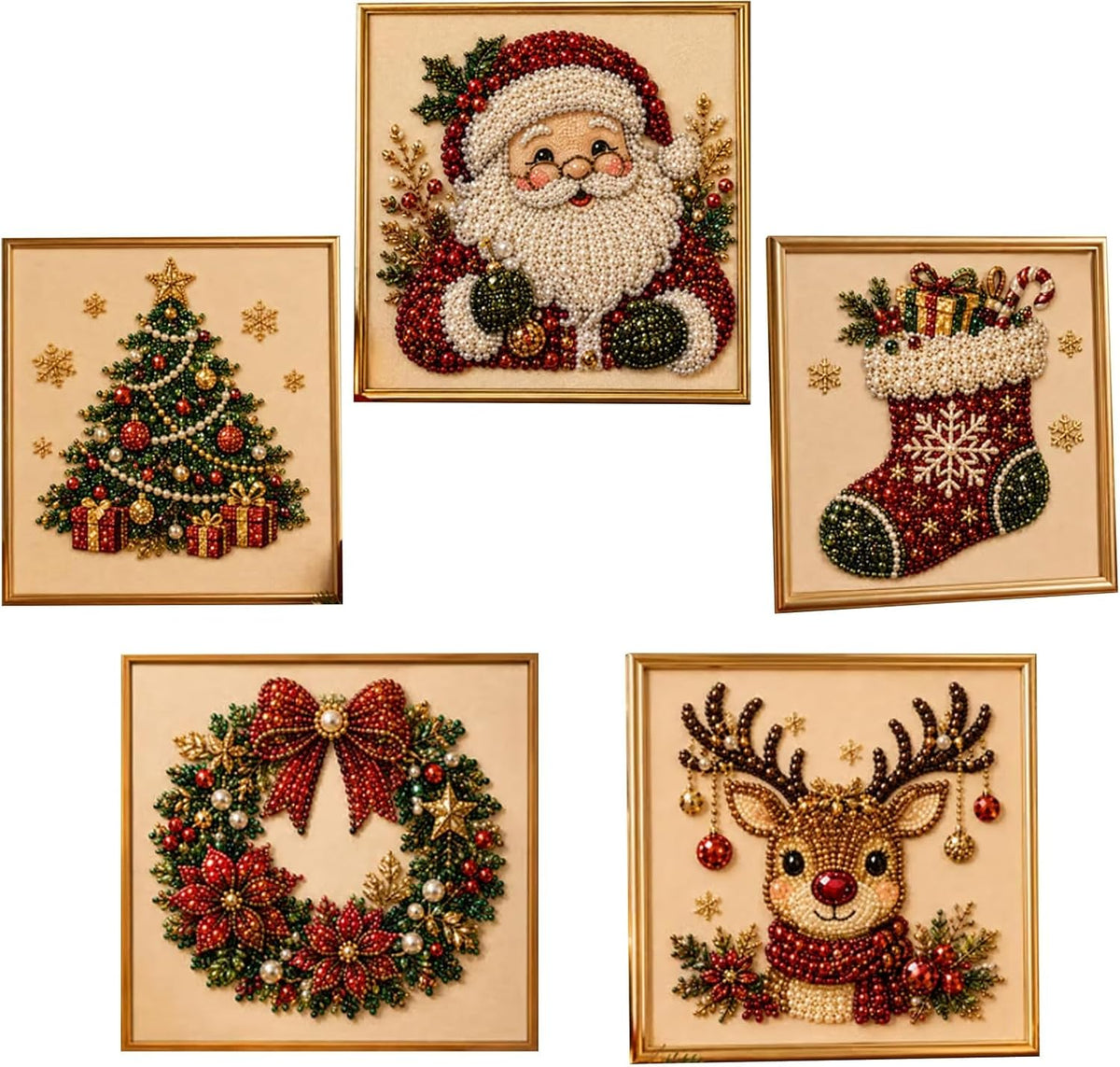 Oanruyan Christmas Pearl Diamond Painting Art Kit with Frame, DIY Pearl Beads Art Craft Kit for Adults Beginner, Gemstone Diamond Dots Beads for Home Decor Wall Art, Party Gift (Christmas Tree)