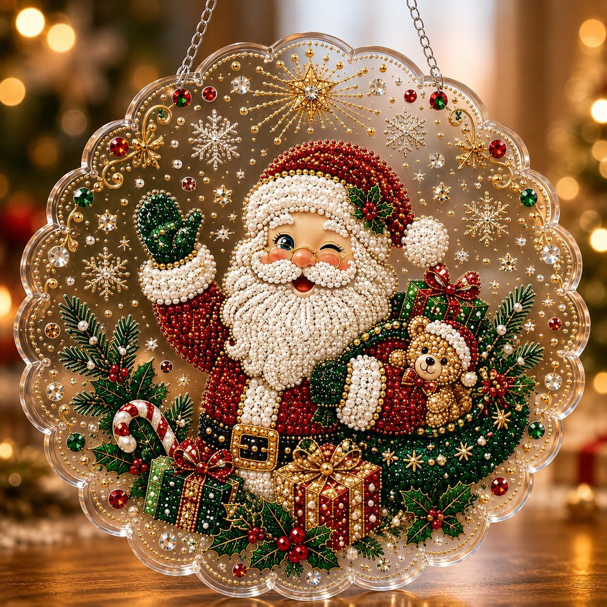 VEDRML Christmas Pearl Diamond Arts Suncatcher DIY Kit (Style 3, 8inch)