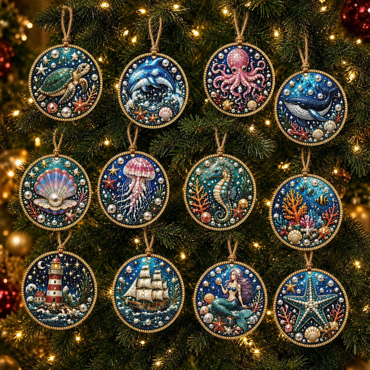 12PCS Christmas Ornaments DIY Pearl Diamond Art Kits for Adults