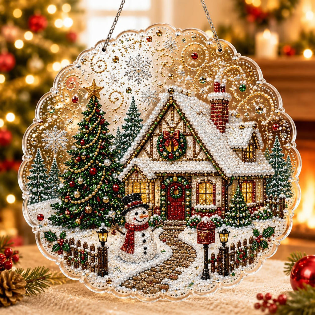 VEDRML Christmas Pearl Diamond Arts Suncatcher DIY Kit (Style 3, 8inch)