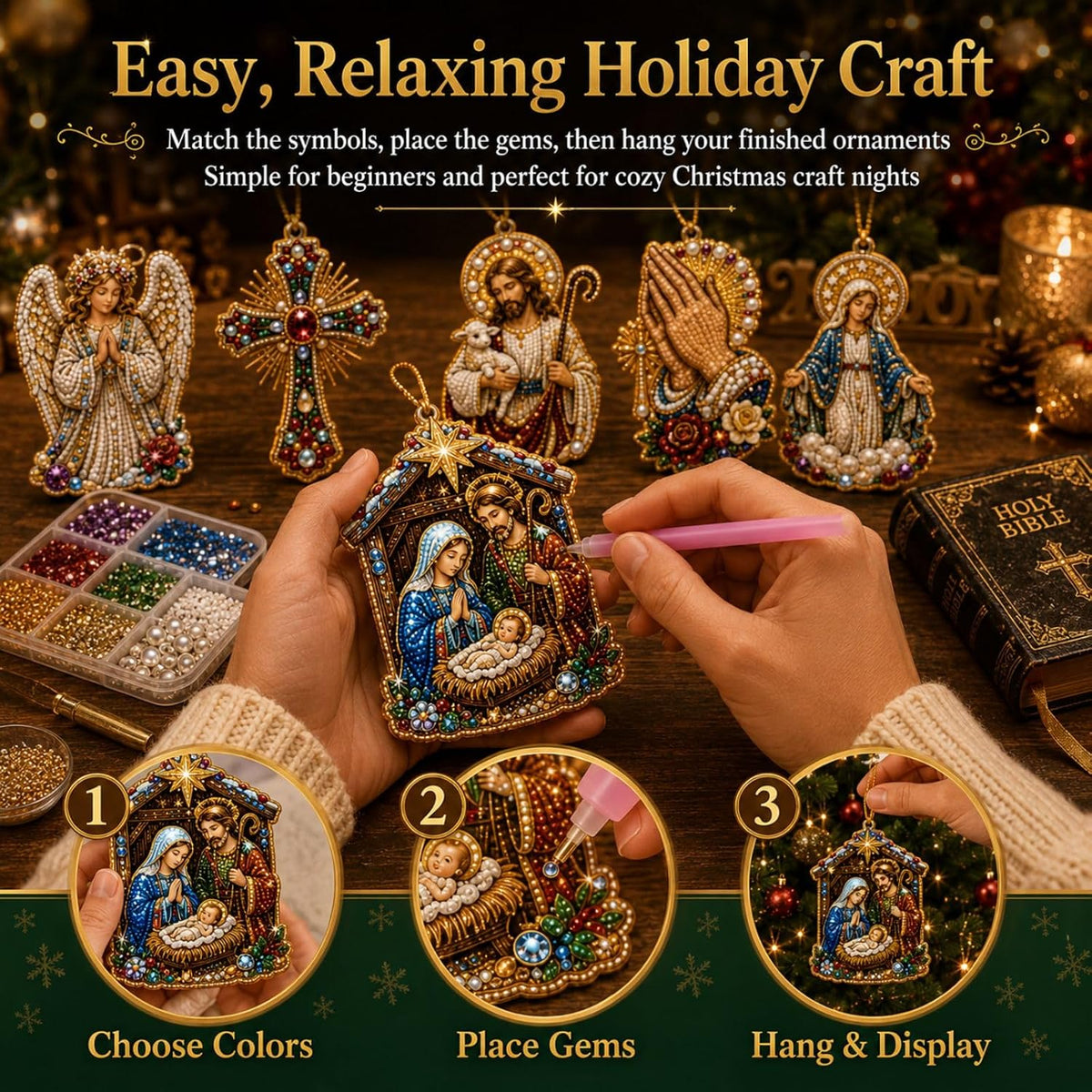 10PCS Christmas Pearl Diamond Painting Hanging Ornament Art Kit for Adults